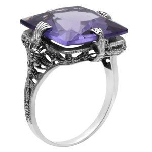 Vintage Design Amethyst Sterling Silver Ring Sz 7